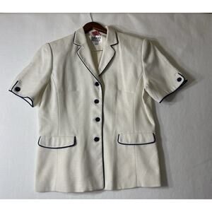 Morgan Miller Women's White with Blue Trim Suit Jacket / Top Size‎ 14